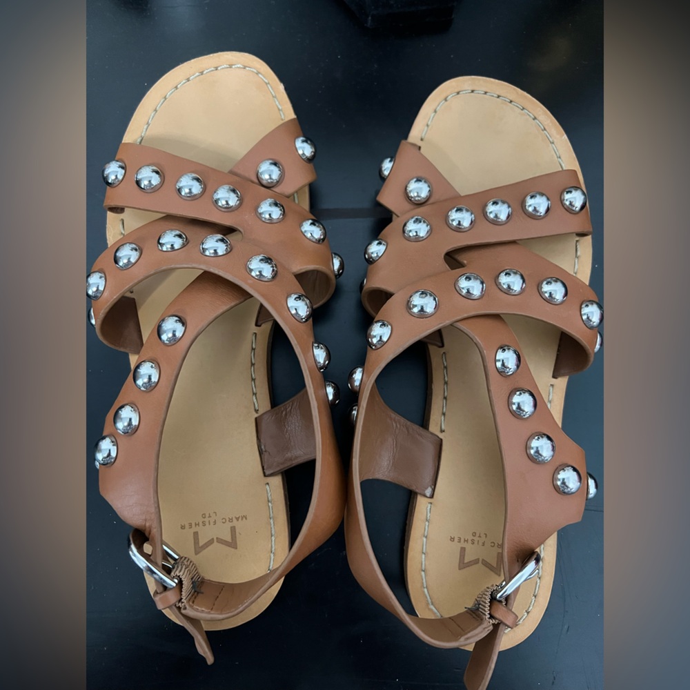 Marc Fisher Brown Prancer Sandal metal studs 8
